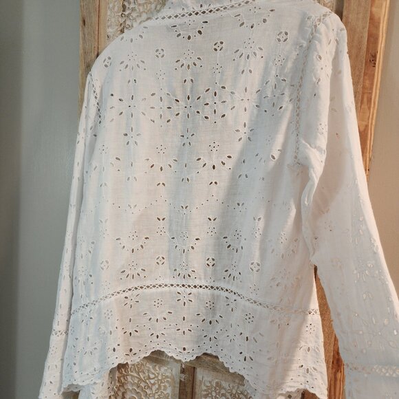 Lauren Ralph Lauren White Eyelet Open Front Jacket Cardigan Women’s Large - Picture 3 of 4